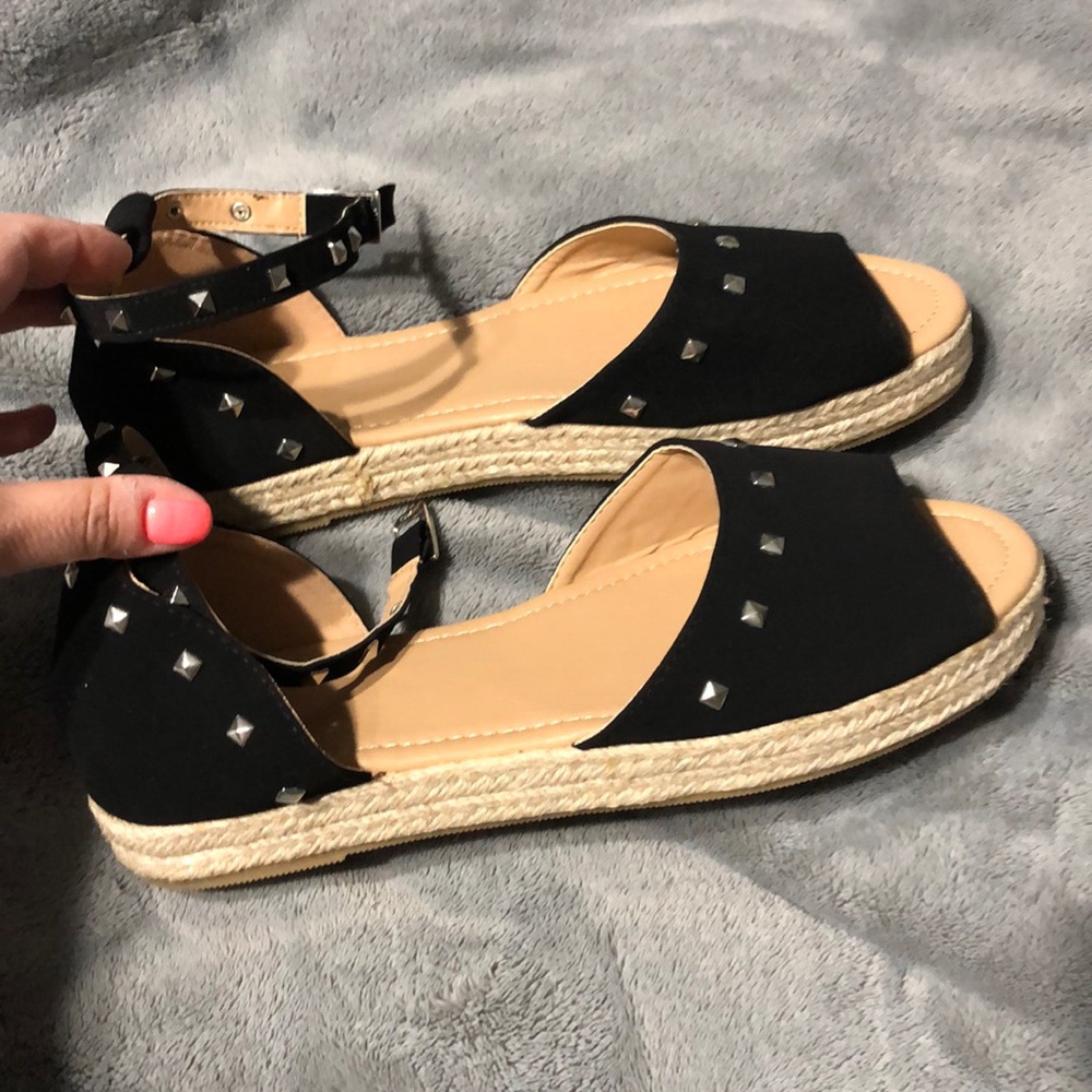 Black studded sandals with slight wedge